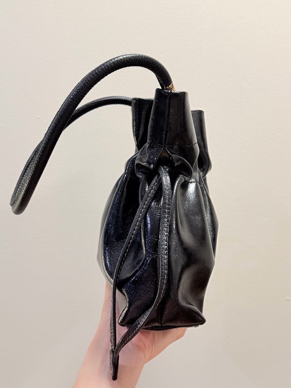 LIKE NEW Grilli Italian Black Leather Gathered Shoulder Bag - Picture 4 of 8